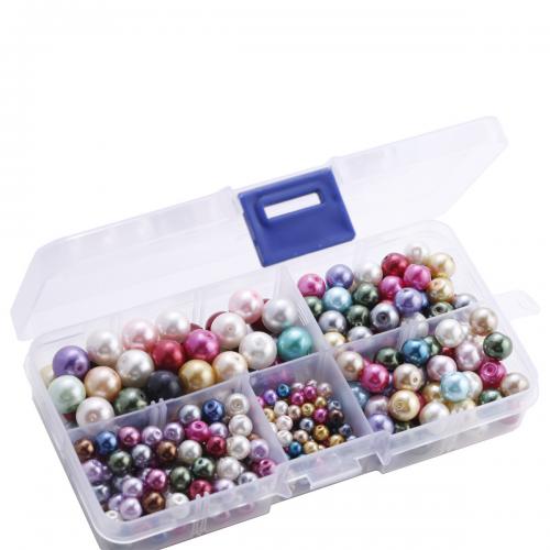 DIY Jewelry Finding Kit, Glass, with Plastic Box, Round, stoving varnish, mixed colors 6,8,10mm, Approx 