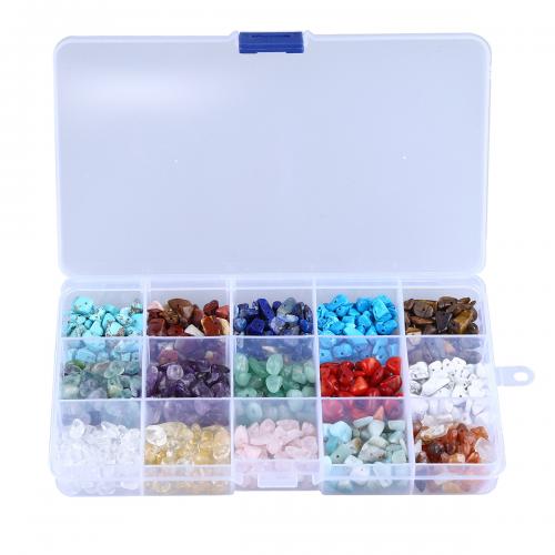 DIY Jewelry Finding Kit, Gemstone, with Plastic Box, irregular, 15 cells, mixed colors mm 