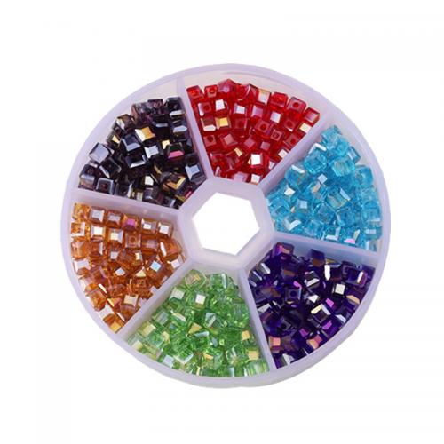 DIY Jewelry Finding Kit, Glass, with Plastic Box, Square, 6 cells, mixed colors x2cm mm, Approx 