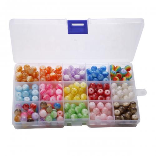 DIY Jewelry Finding Kit, Resin, with Plastic Box, Round, 15 cells, mixed colors mm, Approx 
