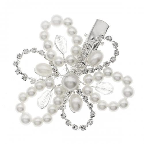 Alligator Hair Clip, Zinc Alloy, with Plastic Pearl, Flower, silver color plated & for woman & with rhinestone 
