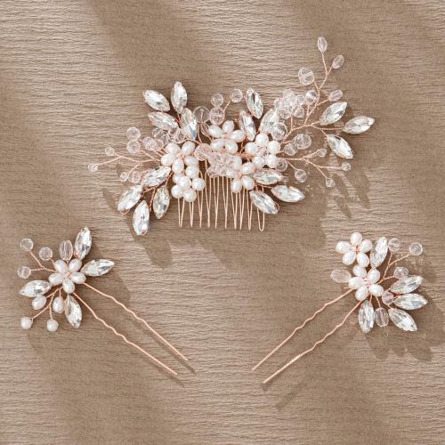 Zinc Alloy Jewelry Set, hair comb & hair stick, with Plastic Pearl, plated, for bridal & for woman 