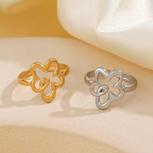 Stainless Steel Finger Ring, 304 Stainless Steel, Flower, plated, for woman & hollow 