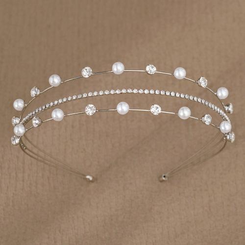 Hair Bands, Zinc Alloy, with Plastic Pearl, silver color plated, for woman & with rhinestone, white 
