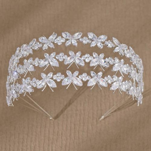 Hair Bands, Zinc Alloy, with Cubic Zirconia, silver color plated & for woman 