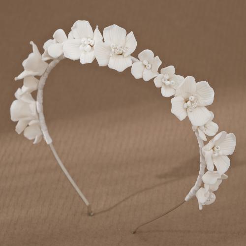 Hair Bands, Zinc Alloy, with Porcelain, Flower, plated, for woman, white 