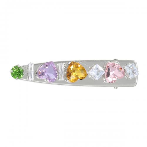 Alligator Hair Clip, Zinc Alloy, for woman & with rhinestone, silver color 