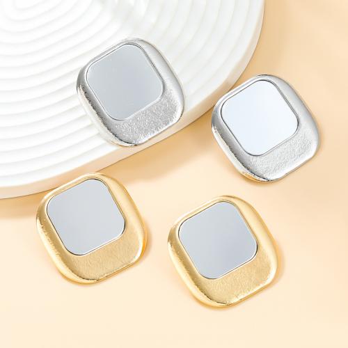 Zinc Alloy Stud Earring, with Glass, Square, plated, fashion jewelry & for woman 