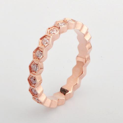 Титан Сталь палец кольцо, титан, Другое покрытие, разный размер для выбора & инкрустированное микро кубического циркония & Женский, под розовое золото, продается PC
