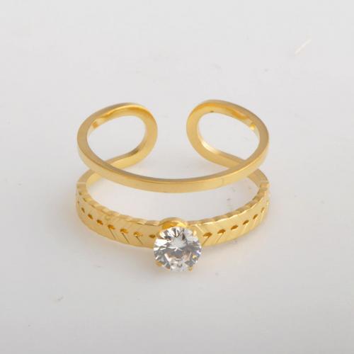 Титан Сталь палец кольцо, титан, Другое покрытие, инкрустированное микро кубического циркония & Женский, Золотой, размер:7, продается PC