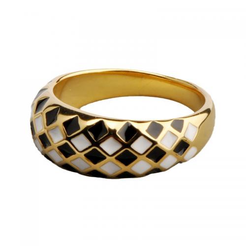 Anillo de dedo de acero Titanium de, Partículas de acero, chapado, diverso tamaño para la opción & para mujer & esmalte, dorado, Vendido por UD