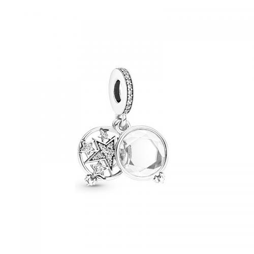 Cubic Zirconia Micro Pave Sterling Silver Pendant, 925 Sterling Silver, with Lampwork, plated & micro pave cubic zirconia, silver color, The hole is 5mm and the outer diameter is 10mm 