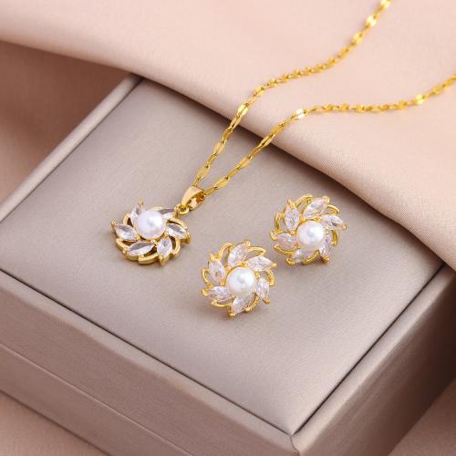 Brass Jewelry Set, with Crystal & 304 Stainless Steel, Vacuum Ion Plating, fashion jewelry & for woman Approx 45 cm 
