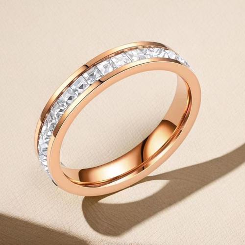 Rhinestone Stainless Steel Finger Ring, 304 Stainless Steel, Vacuum Ion Plating, fashion jewelry  & for woman & with rhinestone 