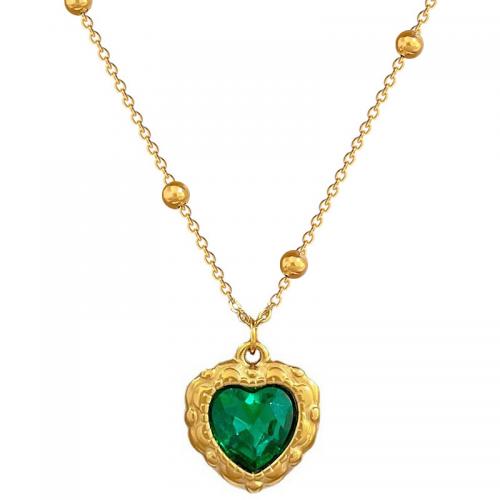 Acier titane collier, avec 2inch chaînes de rallonge, coeur, Plaqué d'or, bijoux de mode & pour femme & avec strass Environ 15.7 pouce, Vendu par PC