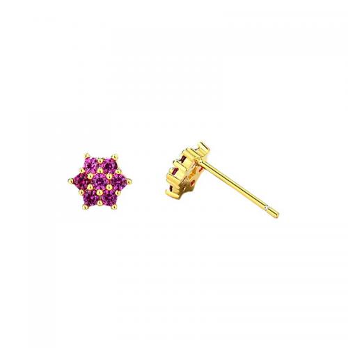 Brass Stud Earring, Flower, real gold plated, micro pave cubic zirconia & for woman 