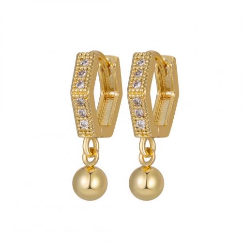 Messing Tropfen Ohrring, Geometrisches Muster, vergoldet, Micro pave Zirkonia & für Frau, 15mm, verkauft von Paar