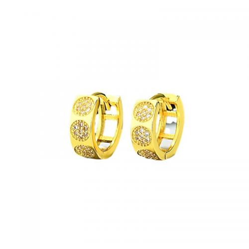 Brass Huggie Hoop Earring, plated, micro pave cubic zirconia & for woman & hollow 10mm 