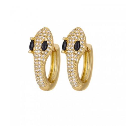 Cubic Zirconia Micro Pave Brass Earring, Snake, real gold plated, micro pave cubic zirconia & for woman, 20mm 