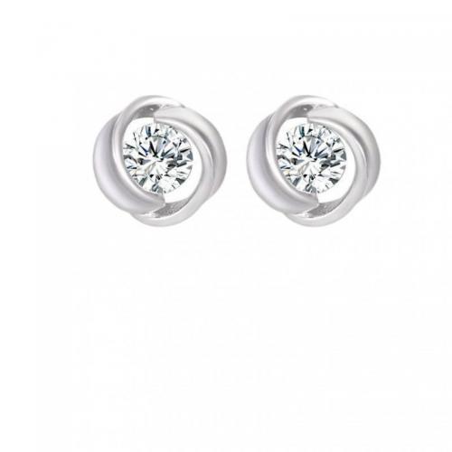 Brass Stud Earring, Geometrical Pattern, platinum plated, micro pave cubic zirconia & for woman, 10mm 