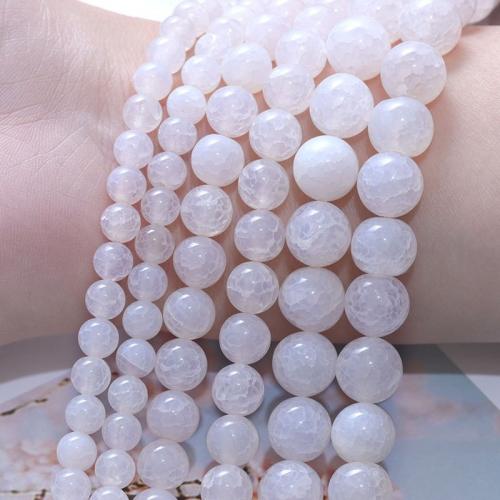 Natürliche Eisblume Achat Perlen, rund, poliert, DIY & verschiedene Größen vorhanden, weiß, Länge:ca. 38 cm, verkauft von Strang[
