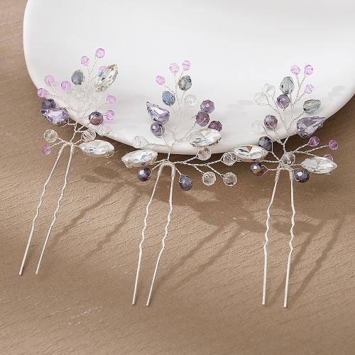 Hair Stick, Rhinestone, with Zinc Alloy, silver color plated, three pieces & fashion jewelry & for woman, mixed colors 