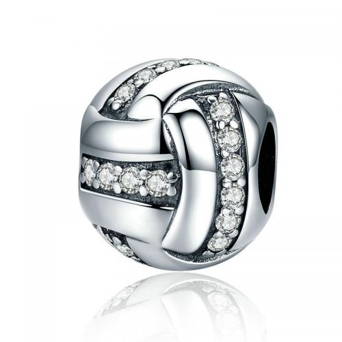 Cubic Zirconia Micro Pave Sterling Silver Bead, 925 Sterling Silver, platinum plated, DIY & micro pave cubic zirconia & large hole 