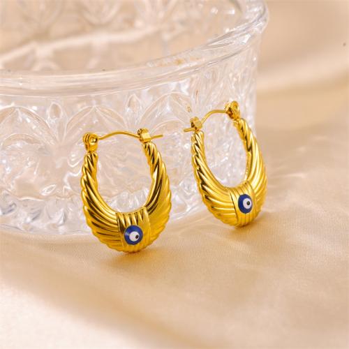 Evil Eye Earrings, 304 Stainless Steel, Vacuum Ion Plating, fashion jewelry & for woman, gold 