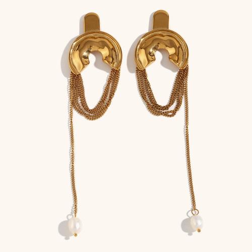 Stainless Steel Drop Earring, 316L Stainless Steel, with Plastic Pearl, 18K gold plated, fashion jewelry & for woman, golden 