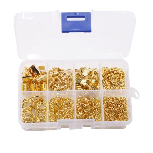 DIY Jewelry Finding Kit, Zinc Alloy, with Plastic Box & Iron, gold color plated, 8 cells, mixed colors 
