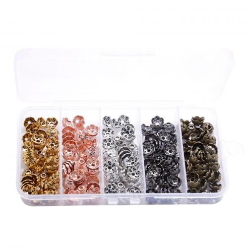 Zinc Alloy Bead Cap Set, with Plastic Box, Flower, plated, 5 cells & DIY, mixed colors x bead cap 9mm, Approx [