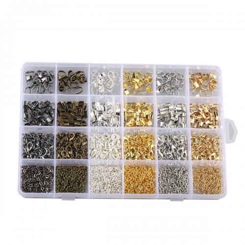 DIY Jewelry Finding Kit, Iron, with Plastic Box & Zinc Alloy, plated, 24 cells, mixed colors 