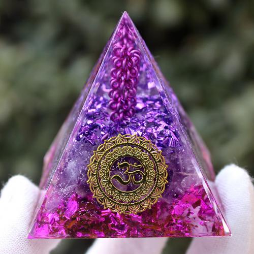 Décoration naturelle Quartz, résine, avec Cristal naturel, triangle, bijoux de mode, violet, 50mm, Vendu par PC