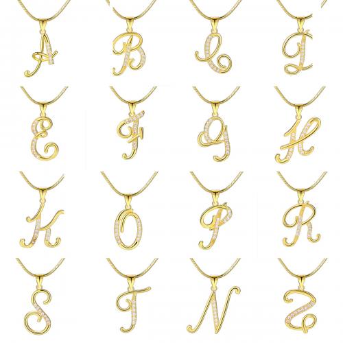 Cubic Zircon Micro Pave Brass Necklace, with 6.5cm extender chain, Alphabet Letter, fashion jewelry & micro pave cubic zirconia & for woman, golden Approx 47 cm 