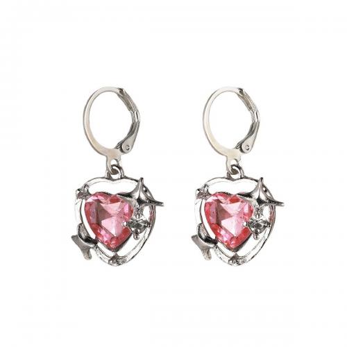Huggie Hoop Drop Earring, Zinc Alloy, with Crystal, Heart, fashion jewelry & for woman, 31mm 