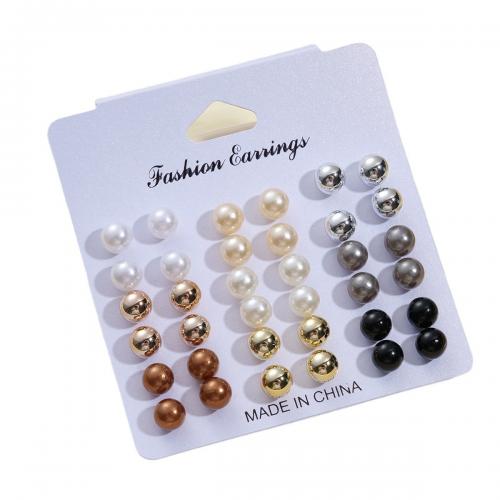 Zinc Alloy Stud Earring, with Resin & Plastic Pearl, 18 pieces & fashion jewelry & for woman 
