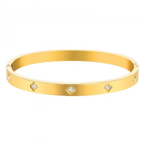 Stainless Steel Bangle, 304 Stainless Steel, gold color plated, fashion jewelry & micro pave cubic zirconia & for woman, Inner diameter :60mm, width :6mm. 