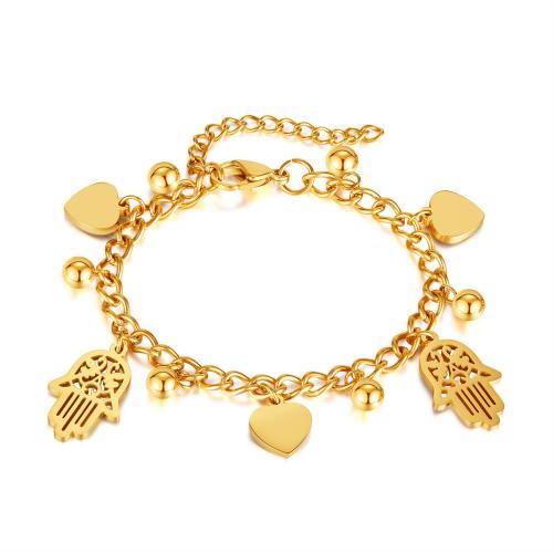 Stainless Steel Charm Bracelet, 304 Stainless Steel, with 5cm extender chain, fashion jewelry & for woman, golden Approx 17 cm 