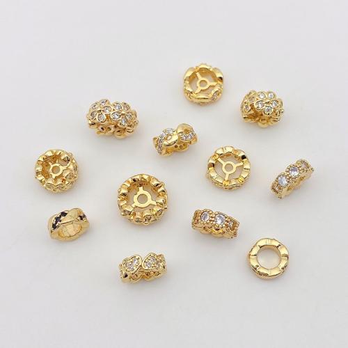 Zinc Alloy Spacer Beads, plated, DIY & micro pave cubic zirconia, golden 