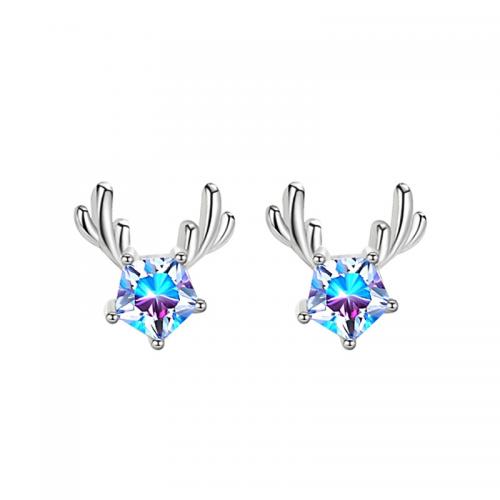 Cubic Zirconia Micro Pave Sterling Silver Earring, 925 Sterling Silver, Antlers, plated, micro pave cubic zirconia & for woman 