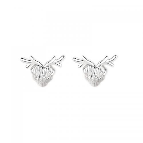 Sterling Silver Stud Earring, 925 Sterling Silver, Antlers, plated, for woman, platinum color 