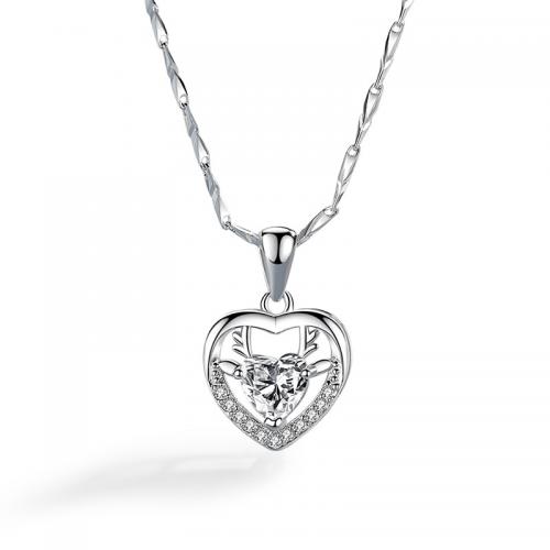 Cubic Zirconia Micro Pave Sterling Silver Pendant, 925 Sterling Silver, Heart, plated, DIY & micro pave cubic zirconia 