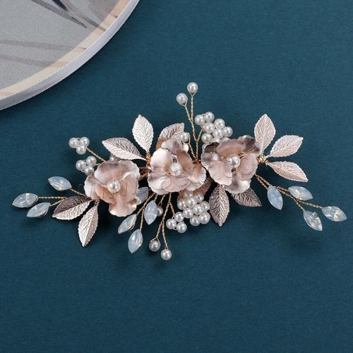 Alligator Hair Clip, Iron, with brass wire & Crystal & Plastic Pearl & Zinc Alloy, fashion jewelry & for woman, golden 