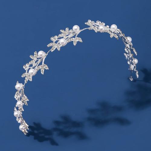 Headband, Zinc Alloy, with Plastic Pearl, fashion jewelry & for woman & with rhinestone, silver color 