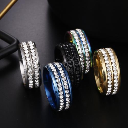 Rhinestone Stainless Steel Finger Ring, 304 Stainless Steel, fashion jewelry & Unisex & with rhinestone Width 8mm,Thickness 2mm 