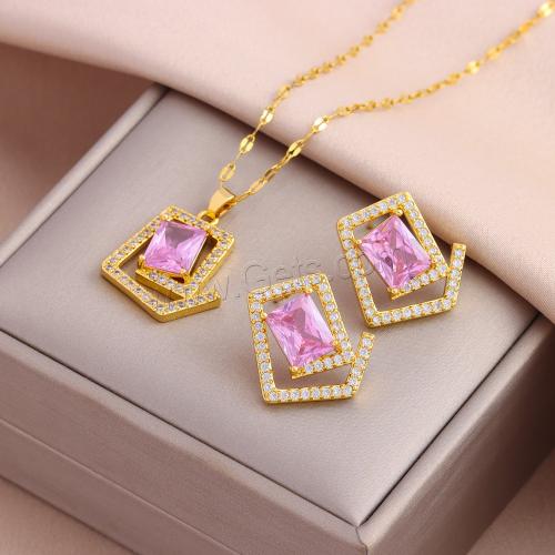Brass Jewelry Set, with Crystal, Vacuum Ion Plating, fashion jewelry & for woman & with rhinestone Approx 45 cm 