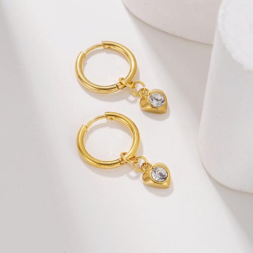 Stainless Steel Drop Earring, 304 Stainless Steel, fashion jewelry & for woman & with rhinestone, golden 
