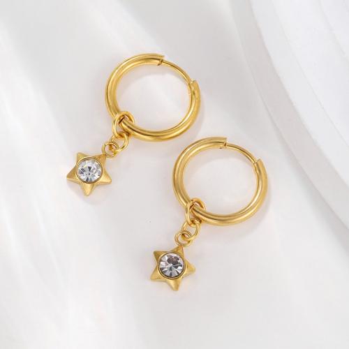 Stainless Steel Drop Earring, 304 Stainless Steel, fashion jewelry & for woman & with rhinestone, golden 