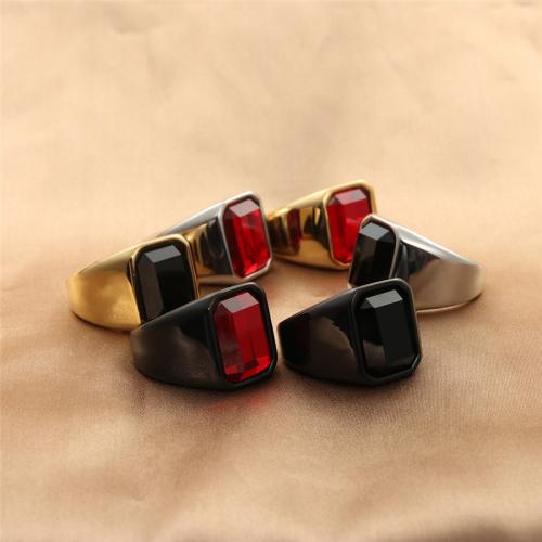 Stainless Steel Finger Ring, 304 Stainless Steel, with Crystal, fashion jewelry & for man Width 16mm 