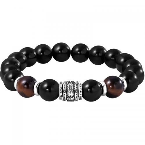 Obsidian Bracelet, with Zinc Alloy, silver color plated, vintage & for man Approx 7 Inch [